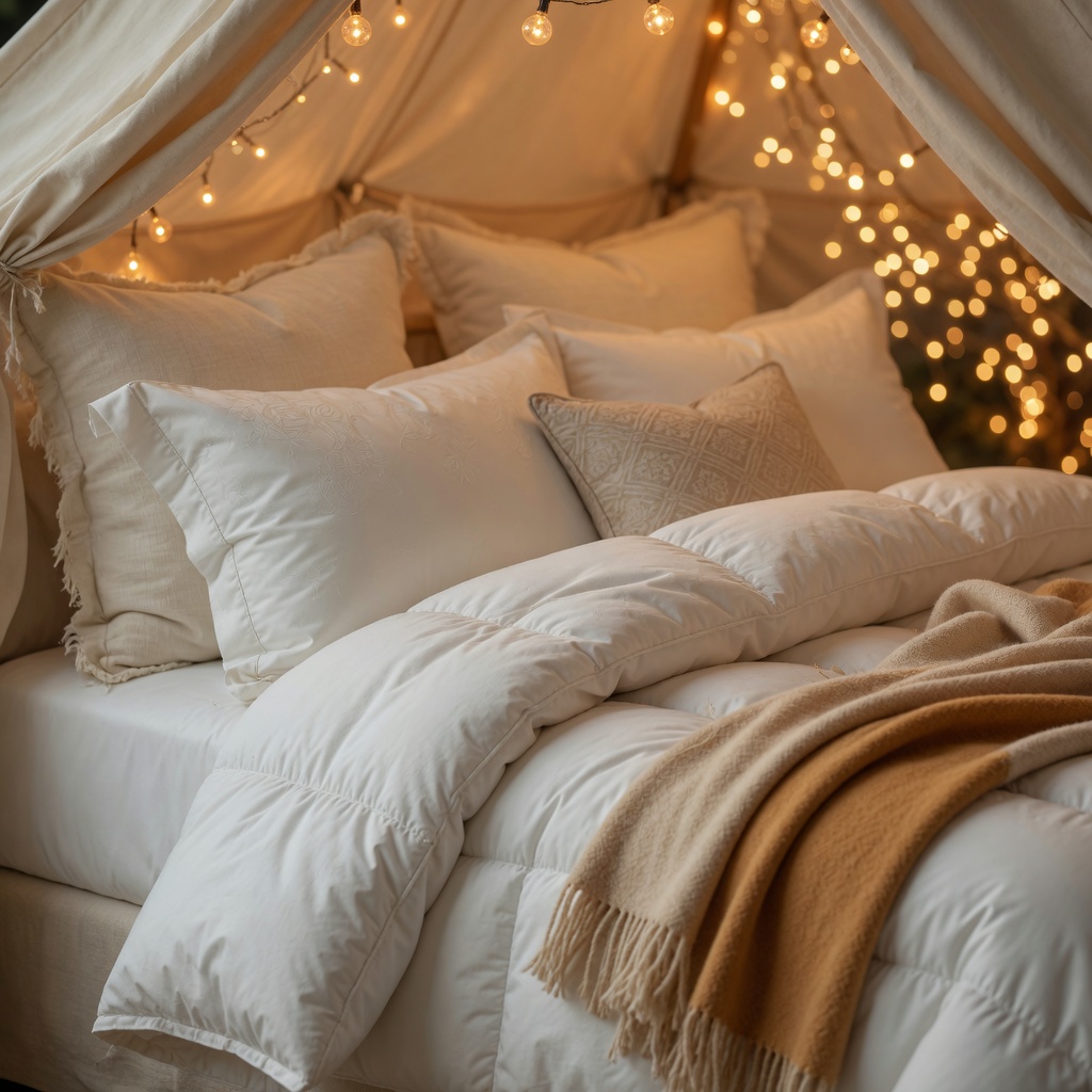 Luxury memory foam bedding detail from Cozy Canvas Camp