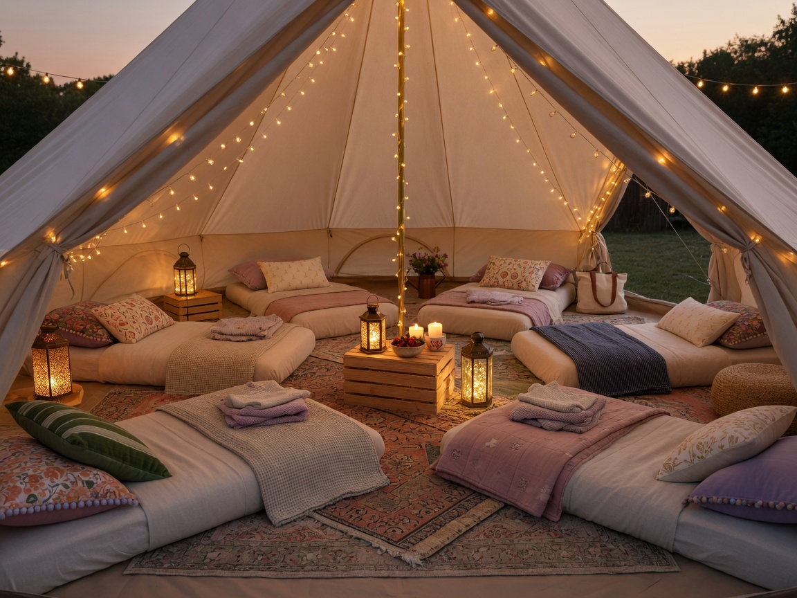 Kids birthday backyard glamping sleepover tent in Central New Jersey