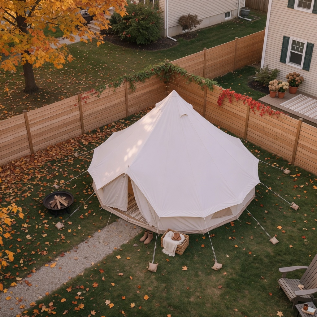 Overhead view showing space needed for a backyard glamping bell tent