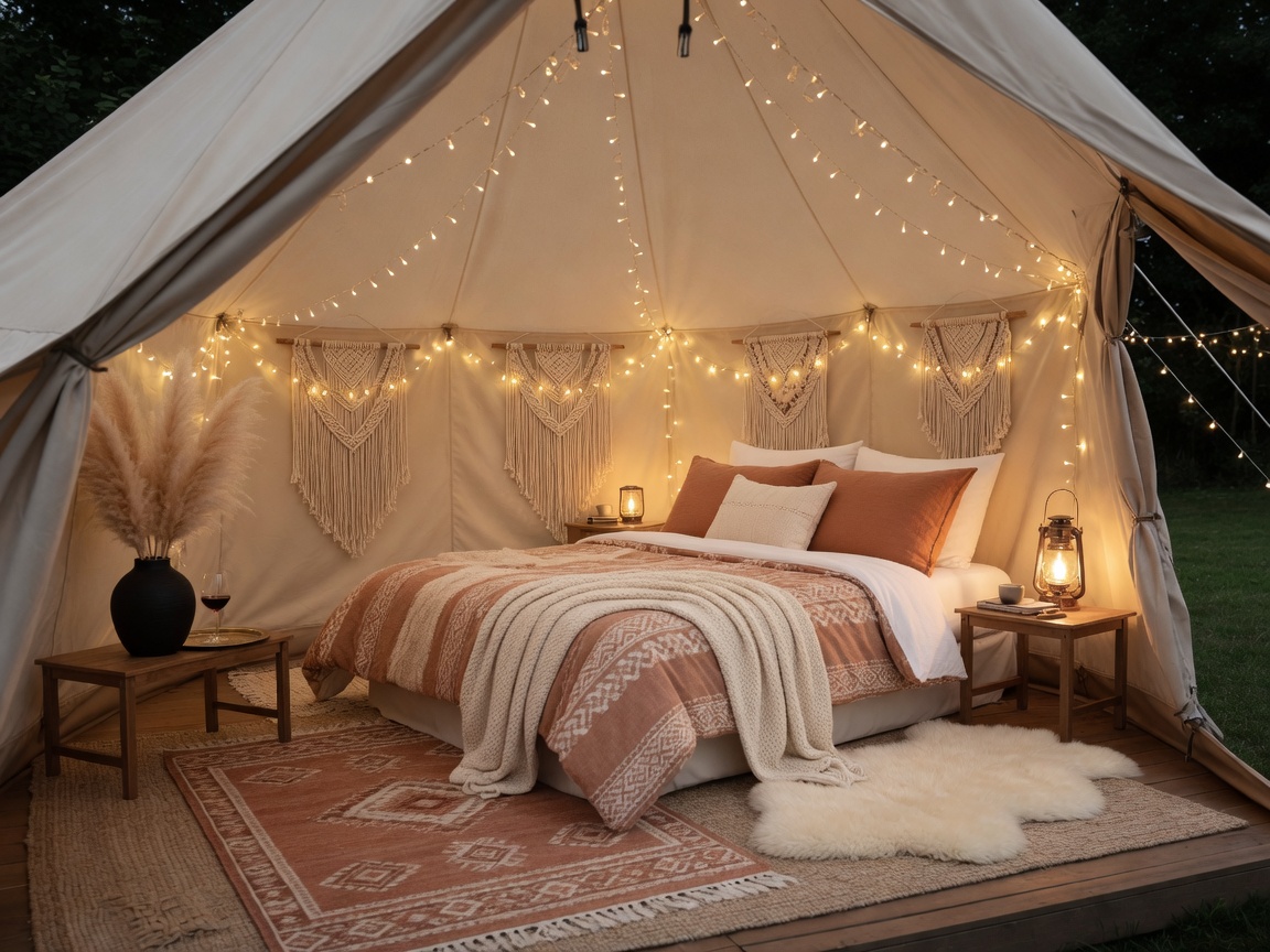 Boho Glow tent styling — included default